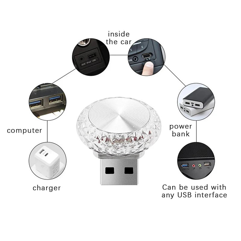 Mini USB Ambient Car Light – 7 Colors, Plug-and-Play Glow