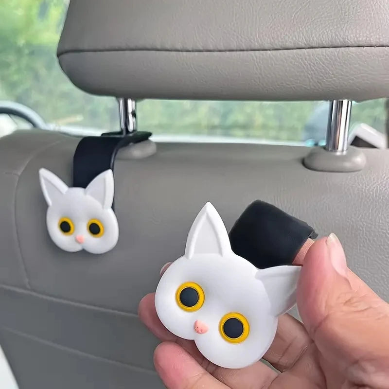3D Cat Headrest Hooks (2-Pack) – Cute Backseat Hangers for Bags