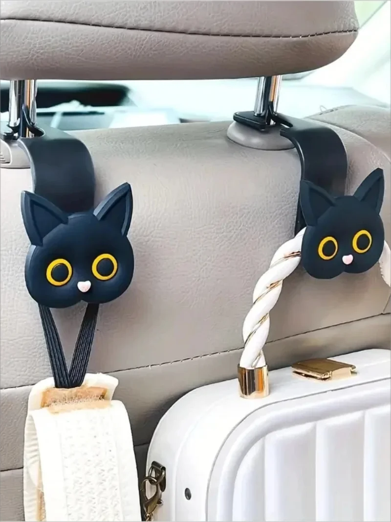 3D Cat Headrest Hooks (2-Pack) – Cute Backseat Hangers for Bags